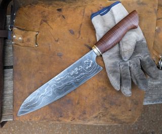 Knifemaking workshop student completed Damascus knife