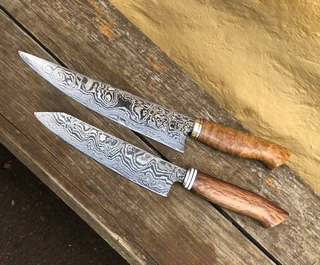Gardner Knives knifemaking workshop student completed Damascus knives